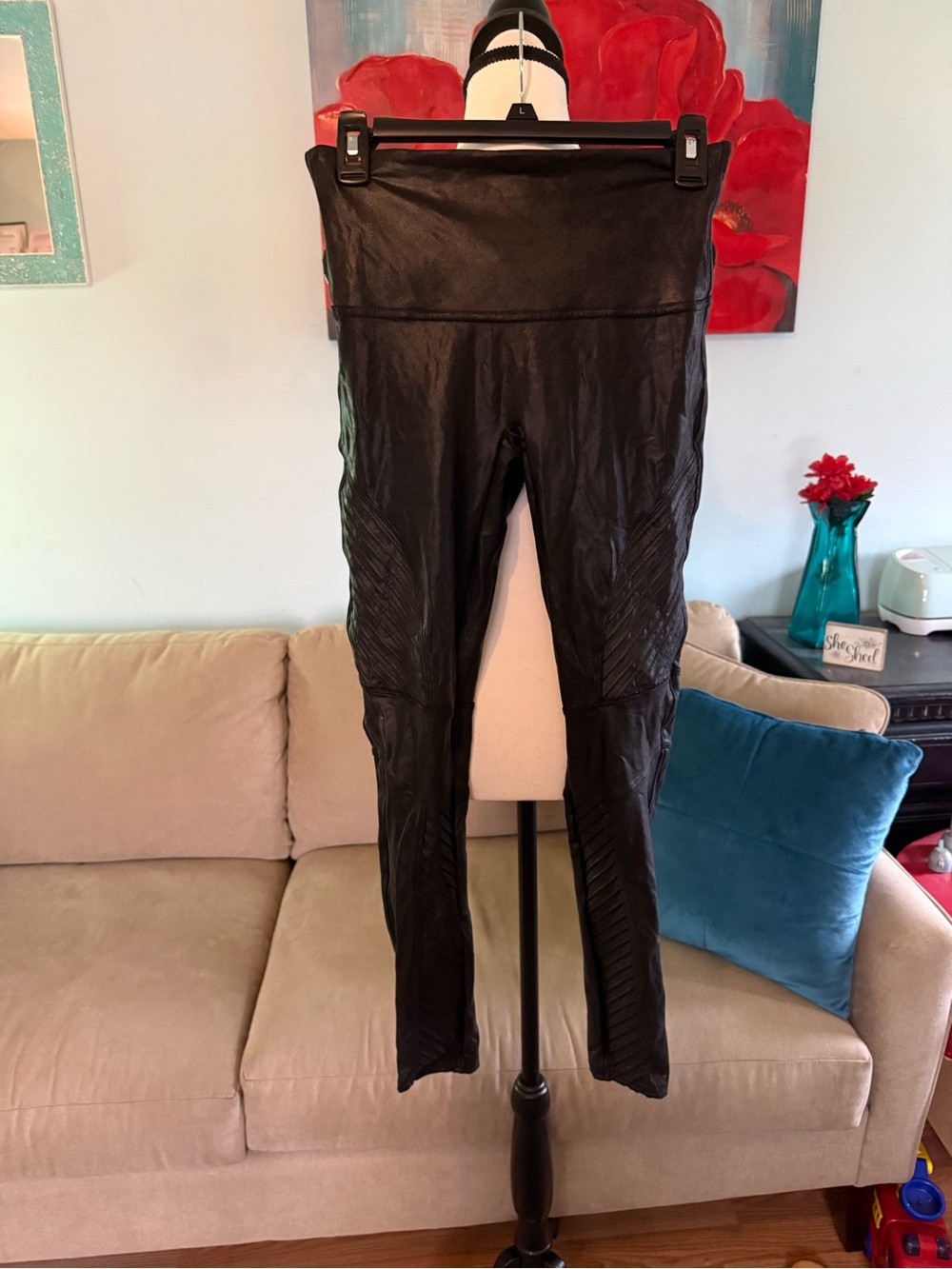 Spanx Black Faux Leather Moto Leggings Color Very black Size Large L Pants